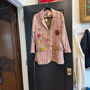 Embroidered Pink Floral Blazer Jacket